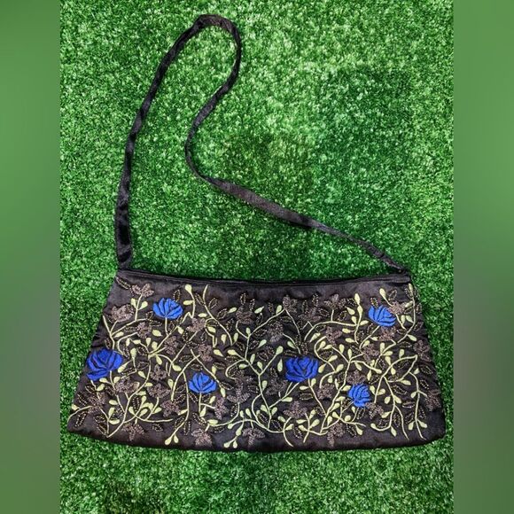 NWOT Vintage handmade 80’s Embroidered Beaded Satin Purse - Picture 2 of 7